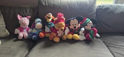 Lot Of Disney Store Christmas Plush Mickey Minnie Pooh Tigger Eeyore Piglet - Image 1 of 4