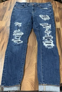 American Eagle Low Rise Jegging Blue Jeans Size 12 Distressed Stretch Soft Nice - Picture 1 of 18