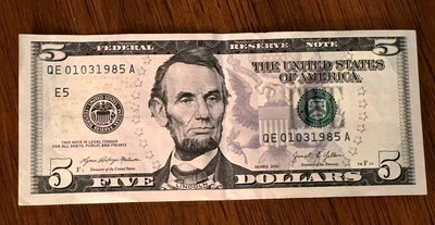 2021 $5 Dollar Birthday Note 01031985 January 03, 1985 01/03/1985 Fancy Serial # - Image 1 of 2