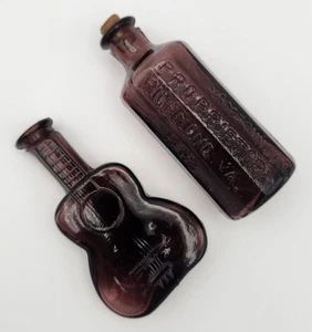 Clevenger Repro Purple Glass Bottles – Lancaster Bitters Flask & Guitar Shape - Picture 1 of 5