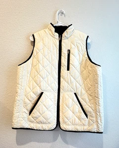 LRL Lauren Ralph Lauren Women M Quilted Reversible Vest Puffer Zip Ivory Brown - Picture 1 of 11