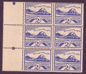 Jersey - SG7a Mont Orgueil Castle 2.5d marginal MNH block of 6. - Picture 1 of 2