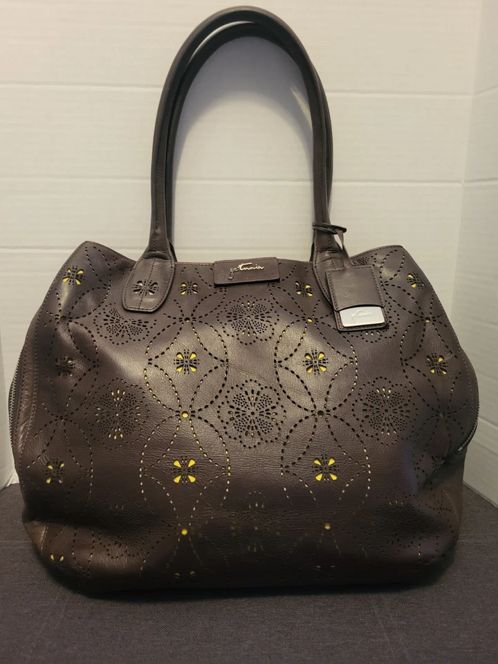 Bolso de Mano Petunia Pickle Parte Inferior Cuero Marrón Y Sepia Cartera Recorte Floral Foto 1 de 4