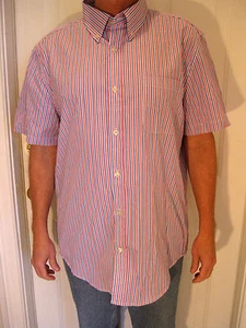 LINCS SHORT SLEEVE MULTICOLORED BUTTON -DOWN COTTON STRIPED SHIRT SIZE XL - Picture 1 of 4