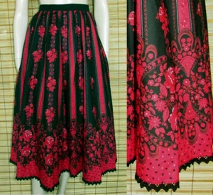 SCHWARZ/ROT GEMUSTERTER TRACHTENROCK - SPITZE - COTTON - VINTAGE - GR. 42 - Bild 1 von 1