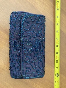 Monedero vintage, cartera con cuentas azul marino con correa para la muñeca - Imagen 1 de 4
