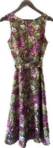 Women’s Chadwick’s Floral LINEN Lined Dress With Belt. Size 6 MIDI - Picture 1 of 7