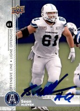 Sean McEwen Signed 2018 Upper Deck CFL Football card Toronto Argonauts