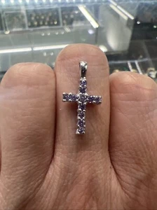 Kids Mini Purple Cross 925 Sterling Silver Charm Pendant 0.8 X 0.5” Flat Edge - Picture 1 of 12
