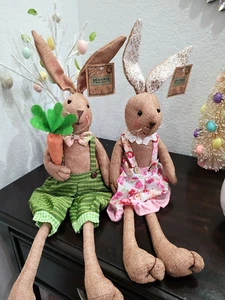 Easter Bunny Rabbit Couple Boy Girl Shelf Sitter Dolls Home Decor 23"  - Picture 1 of 8