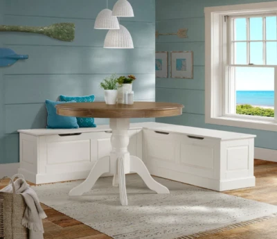 1 pieza Blanco Pintada Madera Superior Desayuno Rincón Esquina Cabina Banco Almacenamiento Oficina Nuevo Foto 1 de 4