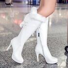 Womens Fur Trim Platform Knee High Boots Warm Shoes High Heels Stiletto Winter