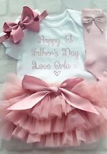 1st Father’s Day Personalised Baby Girls Tutu Knickers Outfit Socks Dusky Pink