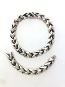 Vintage Taxco Sterling Silver Necklace And Bracelet, Modernist Pre-Eagle, Heavy - Picture 1 of 13
