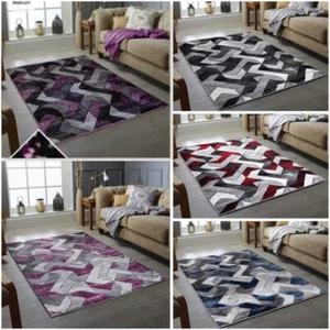  MODERN RUG HEAVY SOFT  LARGE LIVING ROOM FLOOR CARPET BLACK GREY BLUE RED RUGS - Picture 1 of 17