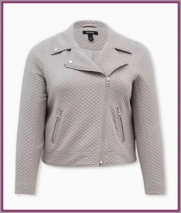  TORRID Women's (6X  30)  Pebble Grey Quilted Knit Moto Jacket Zip Stretch Lined - Picture 1 of 5