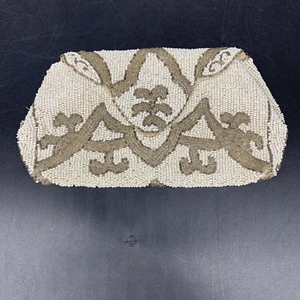 Vintage Antique Beaded White Silver Beaded Purse Hand Made Belgium Art Deco - Picture 1 of 21