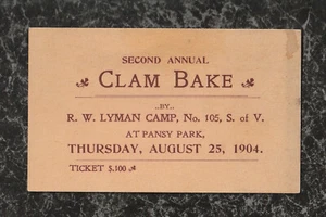 Boleto de 1904 segundo pastel anual de almejas R W Lyman Camp Pansy Park 4 x 2,5 - Imagen 1 de 2