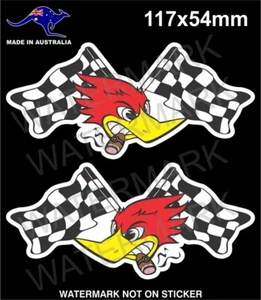 WOODY WOOD PECKER RACING FLAGS STICKERS FOR HOT ROD RAT ROD VINTAGE OLD SCHOOL - Picture 1 of 1