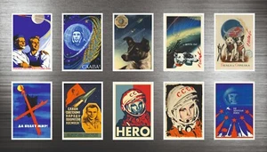 10 Soviet Russian Patriotic Space Dogs, Gagarin Posters Art Fridge Magnets - Picture 1 of 1
