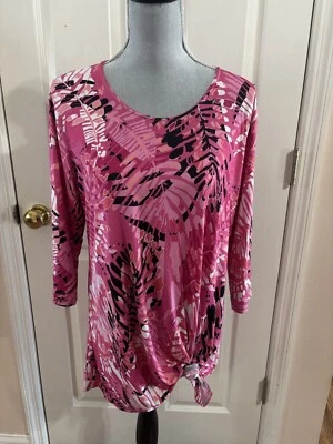 女式不对称束腰外衣 3/4 袖粉色叶子 10/12 波西米亚 — 第 1/4 张图片