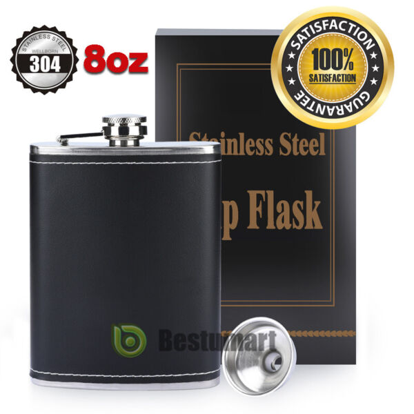 Stainless Steel 8 oz Flask, Funnel and Money Clip in gift box