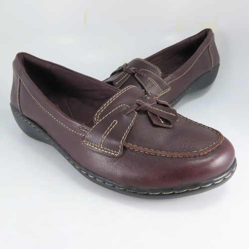 Mocassini Clarks ASHLAND BUBBLE da donna taglia 9 5 M mocassino slip on in pelle bordeaux