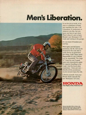 1971 Honda Motorsport 125 Men's Liberation Motorcycle Original Color Print Ad - Image 1 of 3
