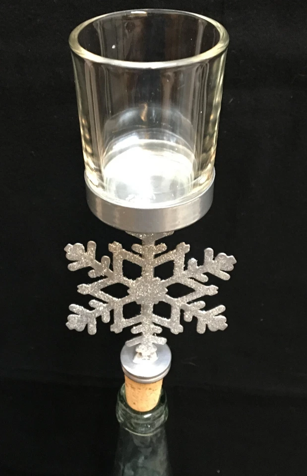 Copo de nieve tapón de botella de vino votivo único té luz vela corcho plata brillo Foto 1 de 4