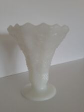 Milk Glass Vase Anchor Hocking Grape & Leaf Pattern Scalloped Rim 6" x 5"