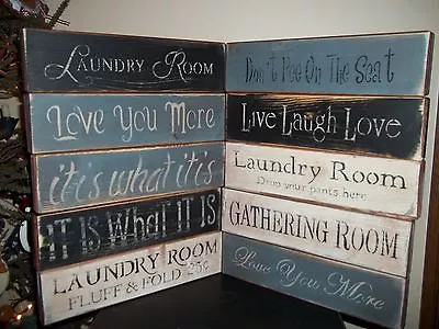 Wood Signs VTG Distressed Aged Style Prim Decor Block Signs Country Rustic Signs - Image 1 of 4