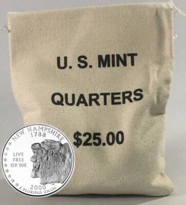 2000 D New Hampshire Unopened State Quarter Bag $25 (100 Coin) US Mint "BU"! - Image 1 of 4