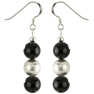 Orecchini Pendenti IN Vere Onice & 925er Argento, a Gancio, Orecchini, Donna - Immagine 1 di 4