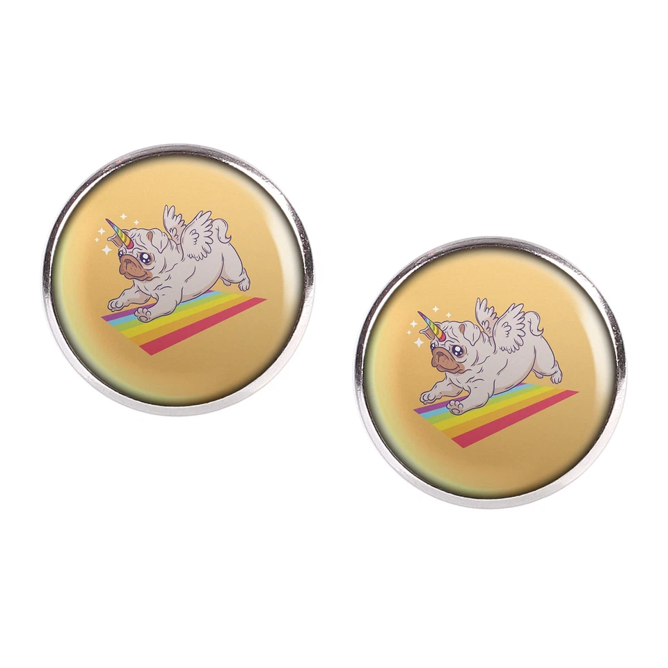 Mylery Ohrstecker Paar mit Motiv Einhorn Mops Unicorn Pug Regenbogen silber vers - Bild 1 von 1