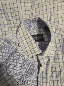 English Laundry Men's Long Sleeve Blue Checked Shirt With Flip Cuffs 16 34/35 - Picture 1 of 5