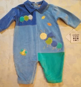 Nwts Minibasix Infant Boys Size 6 Mths Blue Velour Caterpillar Outfit - Picture 1 of 8