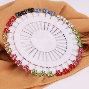 30pcs Shambala Crystal Diamante Hijab Scarf Brooch Wheel Long Pins Sewing Snag - Picture 1 of 59