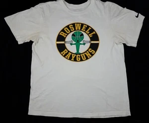 NIKE Roswell Rayguns T-Shirt Medium **TRASHED** White Area 51 Basketball Aliens - Picture 1 of 12