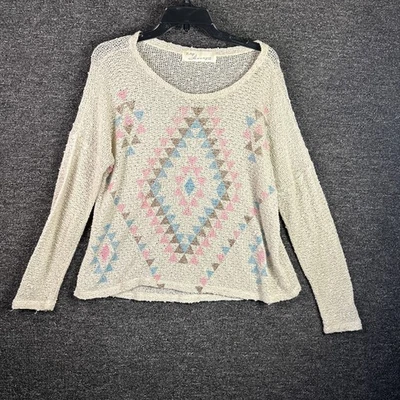 Vintage Havana Women's Large Beige Aztec Print Open Knit Scoop Neck Tribal - Image 1 of 4