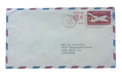 US SC UC21 6.c on 5.c AIRMAIL POSTAL HISTORY COVER 1952 - Image 1 of 2
