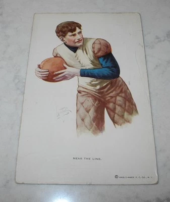 Tarjeta postal escolar angloamericana de exhibición de recuerdo de fútbol americano Near The Line 1922 Foto 1 de 2