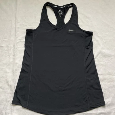Camiseta sin mangas Nike para mujer mediana sólida Dri-FIT para correr entrenamiento corredor espalda negra Foto 1 de 4