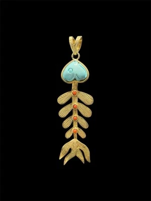 Ciondolo Lisca Di Pesce In Turchese E Corallo  - Immagine 1 di 4