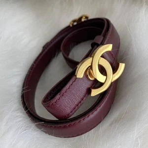 CHANEL Double Coco Mark Gold Logo Bordeaux w/box From Japan - Picture 1 of 9