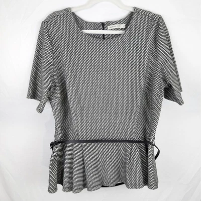 Charter Club Negro Blanco Peplum Cinturón Manga Corta Top Preppy Oficina Sirena XL Foto 1 de 4