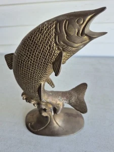VINTAGE SOLID BRASS TROUT FISH FIGURINES 9" TALL - Picture 1 of 4