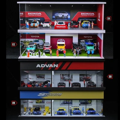 1/64 Diorama Car Repair Model LED Diecast Car Parking Lot Showroom Display Toys - Image 1 of 4