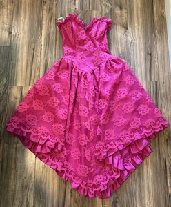 Vintage NEW LEAF By SAMIR Pink Lace Cocktail Dress Strapless Ruffle Sz 3/4 - Picture 1 of 6