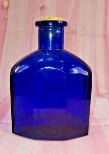 Achteck Kobaltblau Medizin Apotheker 5" Flasche Vintage 8-seitig groß Mind Art - Bild 1 von 9