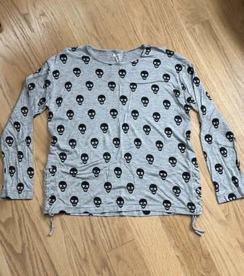 Цветы на Zoe длинным рукавом Топ, серый w милый череп печати, девочек, Sz M, носили один раз - Изображение 1 из 4